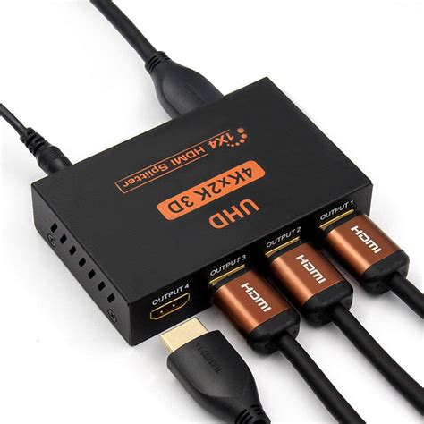 Weekly Top 1x4 HDMI Splitter, 4K 60Hz 1 in 4 Out HDMI Splitter Audio Video Distributor Box Support Full Ultra HD, 3D, HDR, Compatible for HDTV, Blu-Ray, DVD, Xbox, PS4 Etc