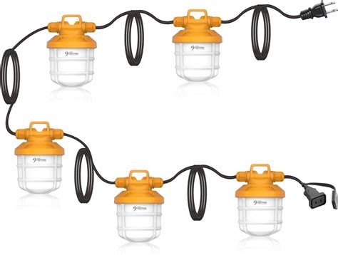 50W Commercial Grade Portable LED Construction String Light 6,000lm 5000K Daylight White - Weatherproof Industrial Linkable Work Lights - 50-Feet Long - Job Site Lamps - IP65 UL Listed