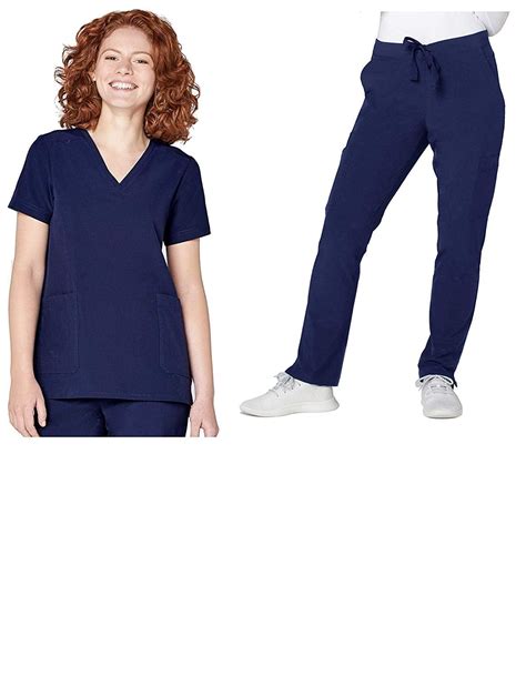 Adar Addition Go-Basic Scrub Set for Women - Slim V-Neck Scrub Top & Skinny Cargo Scrub Pants - A9200 - Navy - M