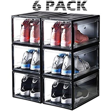 Altratech Shoe Organizer Drop-Front Shoe Box Large Size Shoe Organizer Stackable For Shoe Collection Display, Wide (Large（6Pcs）, Clear)