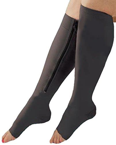 Aniwon Compression Socks Toe Open Leg Support Stocking Knee High Socks with Zipper (Black, Large)