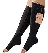 Aniwon Compression Socks Toe Open Leg Support Stocking Knee High Socks with Zipper (Black, Large)