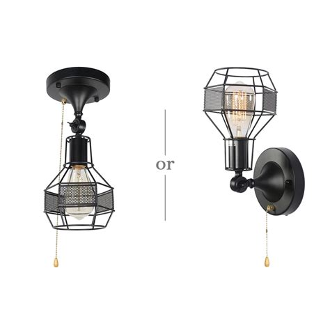 Exclusive Discount 70% Price  Baiwaiz Black Metal Mesh Cage Pull String Light Fixture, 1-Light Small Round Industrial Semi Flush Mount Ceiling Light with Pull Chain Adjustable Modern Wall Sconce Wall Lamp Lighting Edison E26 137