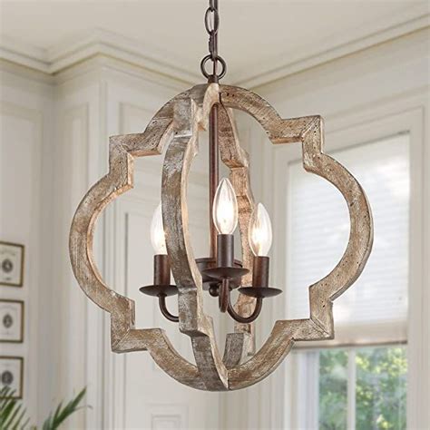 Black Friday 🔥 GEPOW Farmhouse Orb Chandelier, Pendant Lighting in Handmade Wood Finish, Globe Light Fixture for Kitchen Island, Dining & Living Room, Foyer and Bedroom