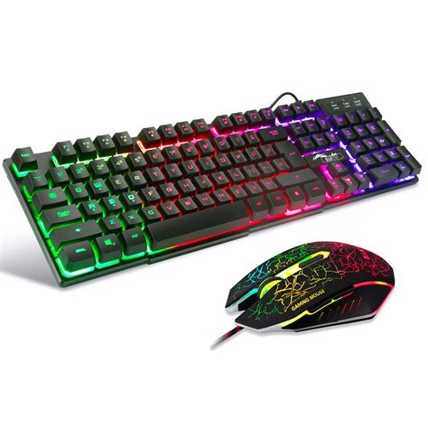 Greatest Product Gaming Keyboard Orange Backlit and Rainbow Mouse Combo,Color Change LED Backlight Computer Gaming Keyboad,Lighted PC Gaming Mouse,USB Keyboard Raised Key,Silver Metal,for Xbox One PS4 Gamer Working