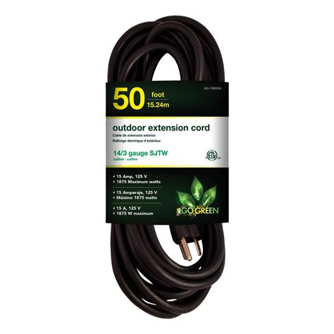 GoGreen Power (GG-13850BK) 14/3 50’ SJTW Outdoor Extension Cord, Black, 50 Ft