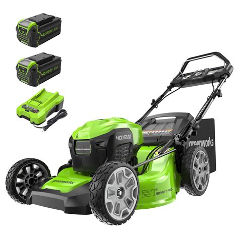 Greenworks 40V 21" Brushless (Smart Pace) Self-Propelled Lawn Mower, 2 x 4Ah USB (Power Bank) Batteries and Charger Included MO40L4413