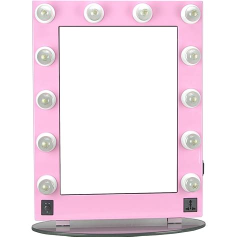 Hiker 12 Dimmer Light Piece Body and Glass Base Hollywood Vanity Makeup Wall Mount Mirror Table Top, Pink