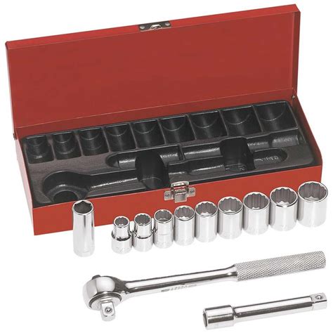 Klein Tools 65510 1/2-Inch Drive Socket Wrench Set with 12-Point SAE and Spark Plug Sockets, Ratchet and Extension, Case Included, 12-Piece