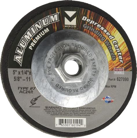 Mercer Industries 627090 - 5" x 1/4" x 5/8"-11 Type 27 Grinding Wheel for Aluminum (20 pack)