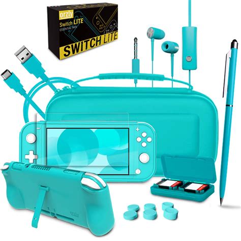 Orzly Switch Lite Accessories Bundle - Case & Screen Protector for Nintendo Switch Lite Console, USB Cable, Games Holder, Comfort Grip Case, Headphones, Thumb-Grip Pack & More - Red
