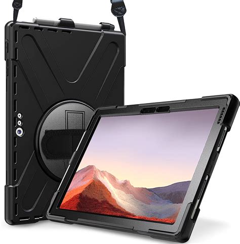 ProCase Surface Pro 7 Plus / Pro 7 / Pro 6 / Pro 5 / Pro 4 / Pro LTE Case, Full Body Protective Case, 360 Degree Rotatable Heavy-Duty Cover with Hand Strap, Shoulder Belt and Kickstand -Black