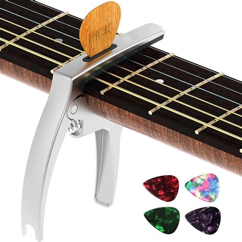 TANMUS 3in1 Guitar Capo for Acoustic and Electric Guitars(with Pick Holder and 4Picks),Ukulele,Guitar Accessories(Wood)