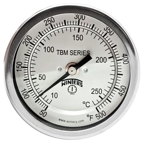 Winters TBM Series Stainless Steel 304 Dual Scale Bi-Metal Thermometer, 4" Stem, 1/2" NPT Adjustable Angle Connection, 3" Dial, 0-200 F/C Range